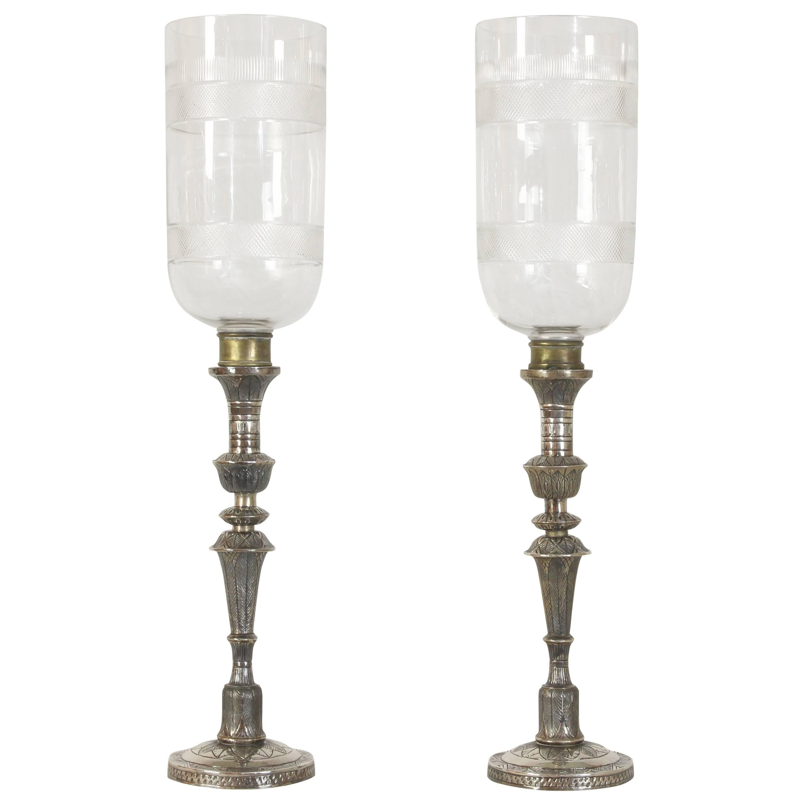 Large Pair of Anglo-Indian Silver Candlesticks For Sale