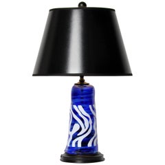 Blue and White Handblown Glass Lamp