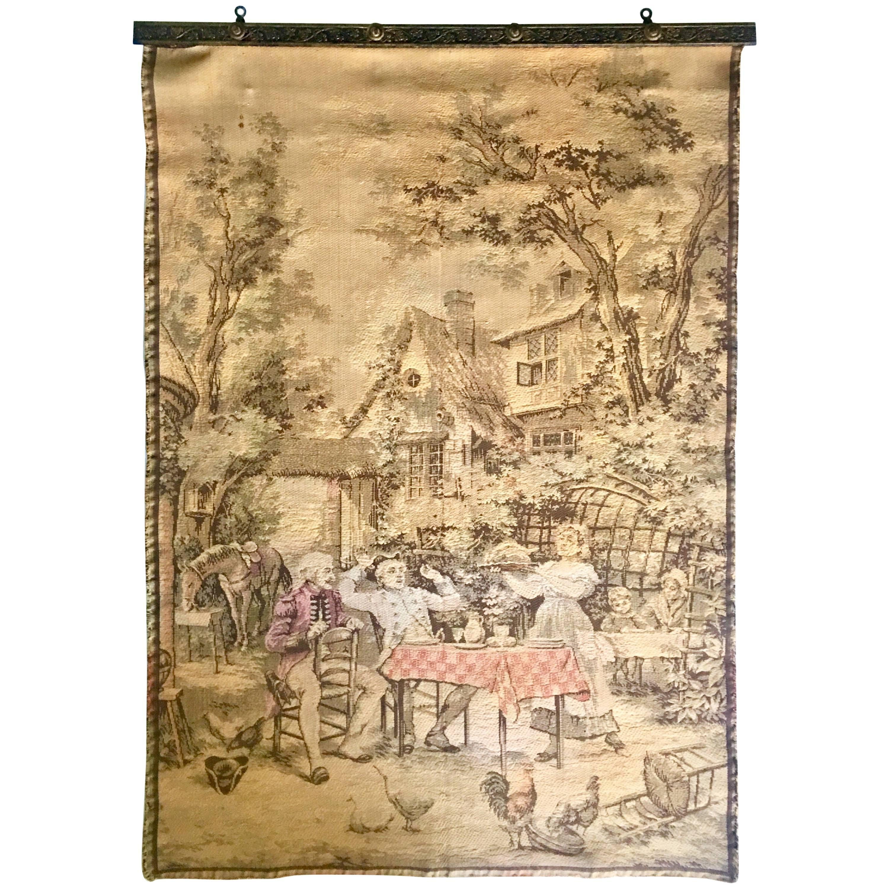 Mid-Century French Aubusson Style Hanging Wall Tapestry -Signed 