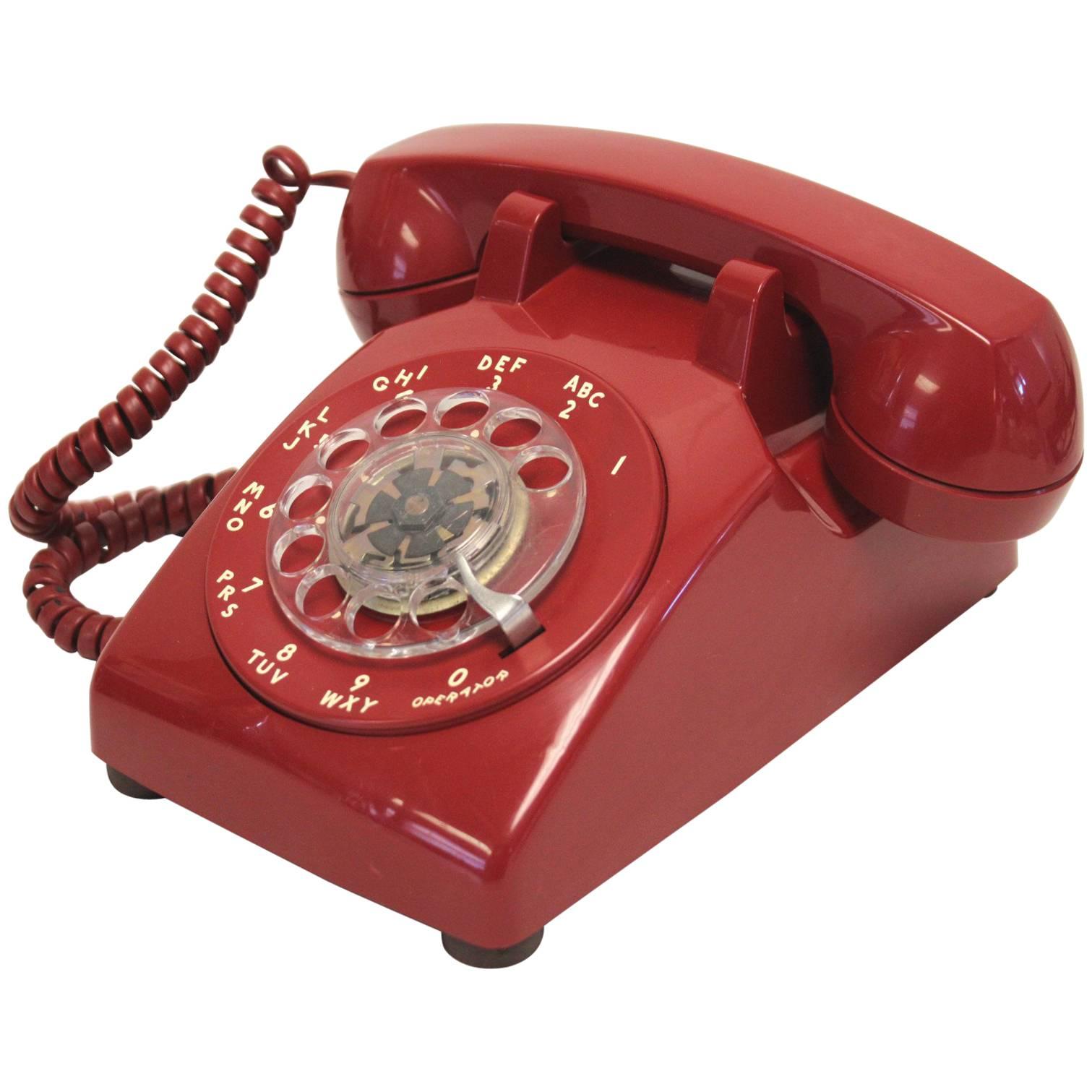 Vintage Mid-Century Modern Red Western Electric Desktop Telephone, 1970s