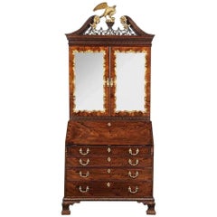 Period Chippendale Figured Mahogany Secretary Bookcase, circa 1765