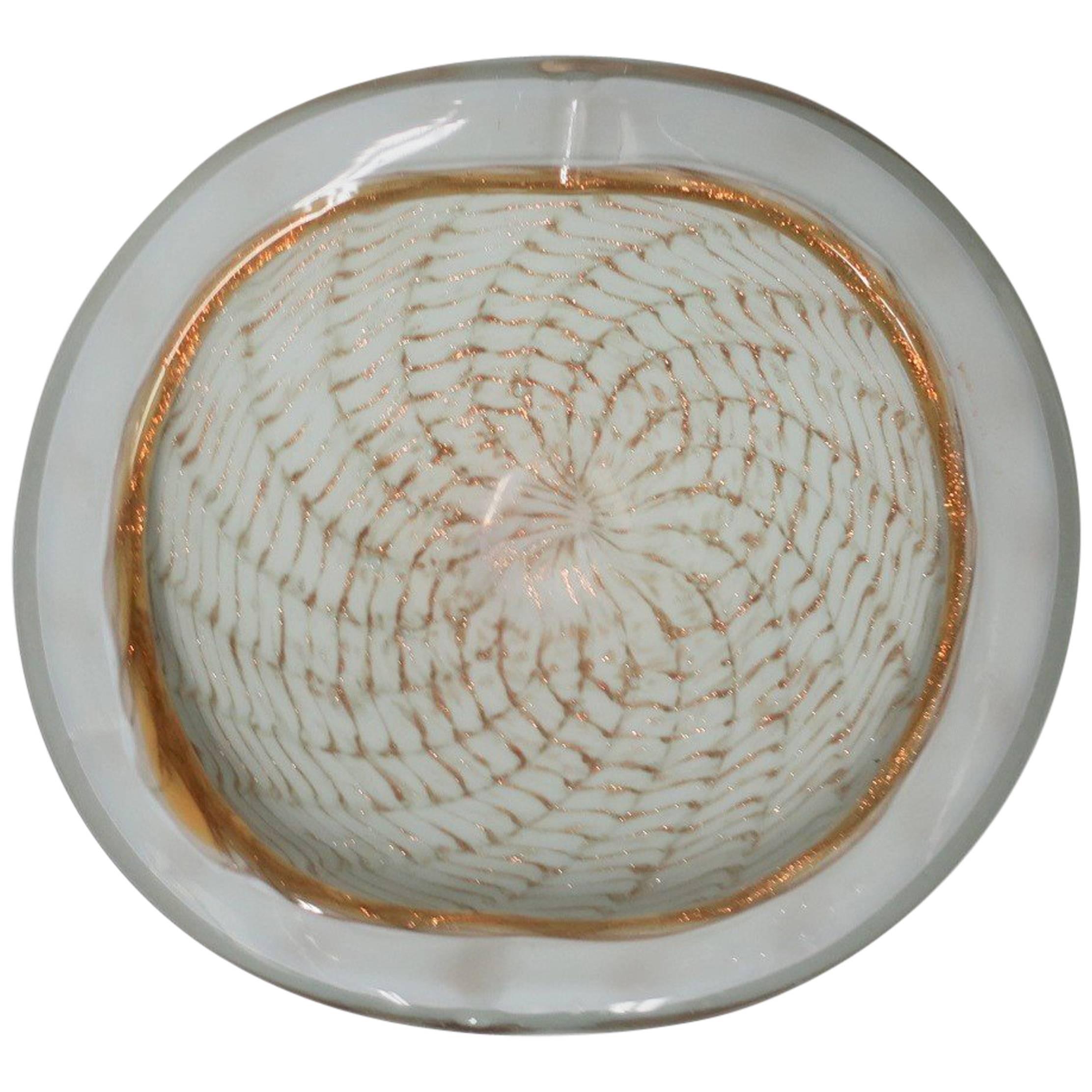 Italian White and Gold Murano Art Glass Bowl
