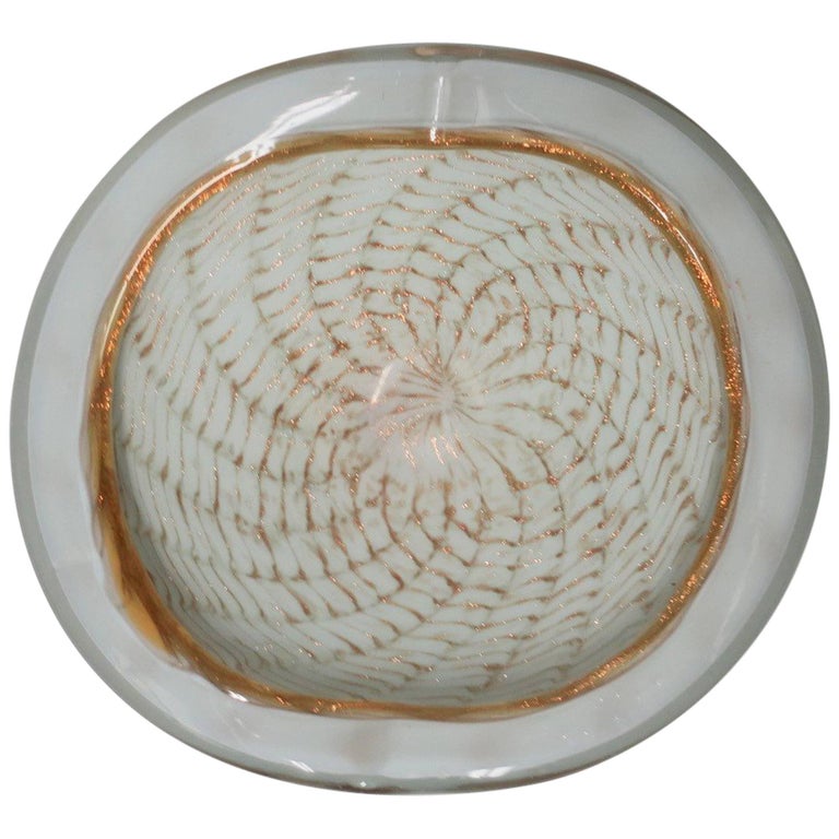 Italian White and Gold Murano Art Glass Bowl For Sale at 1stDibs