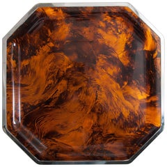 Large Faux Tortoiseshell Tray with Chrome Edging Attributed to Christian Dior