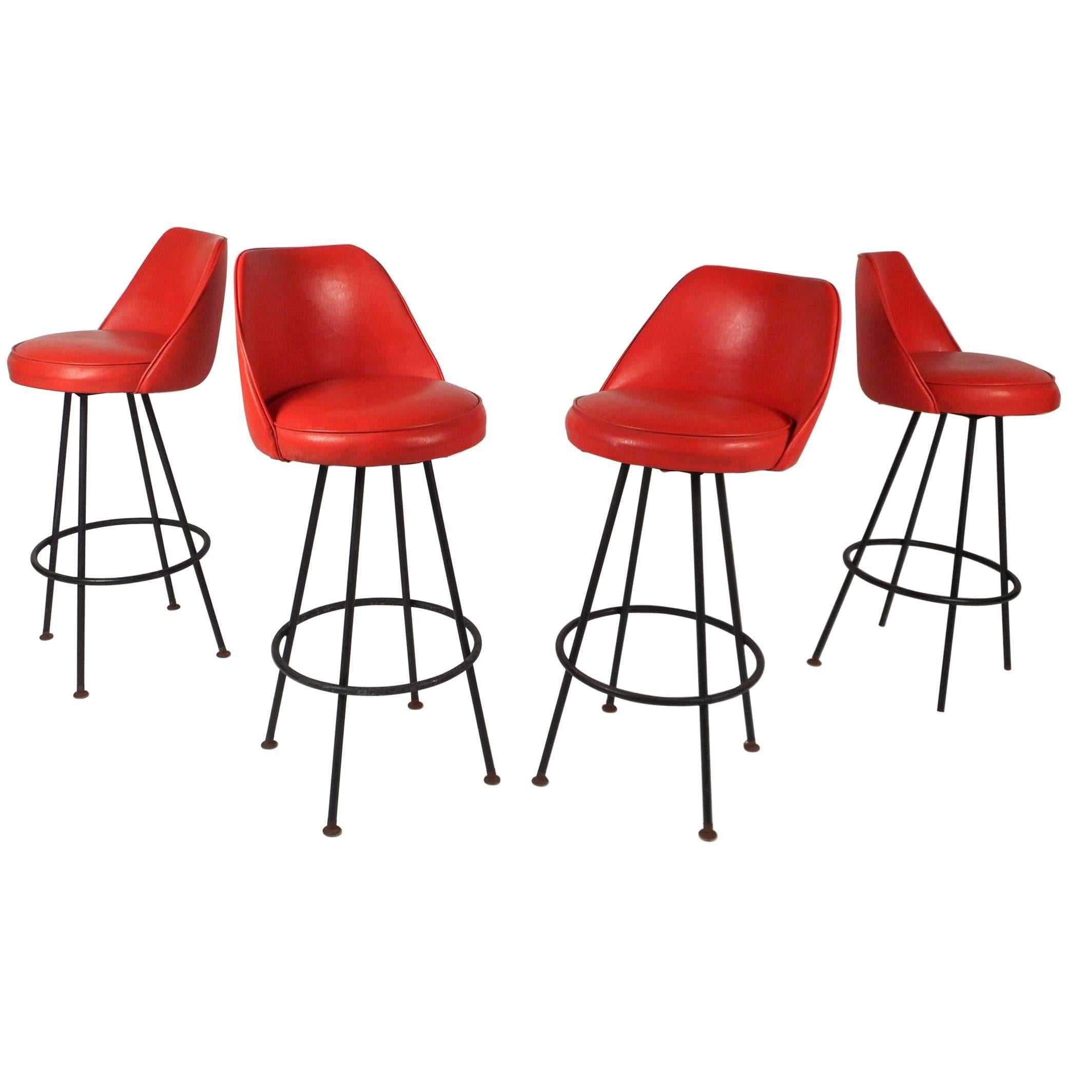 Set of Four Mid-Century Modern Bar Stools by Admiral Chrome Corporation