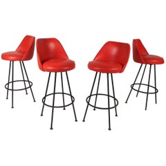 Set of Four Mid-Century Modern Bar Stools by Admiral Chrome Corporation