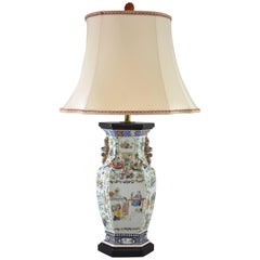 19th Century Chinese Famille Rose Medallion Table Lamp with Quartz Finial