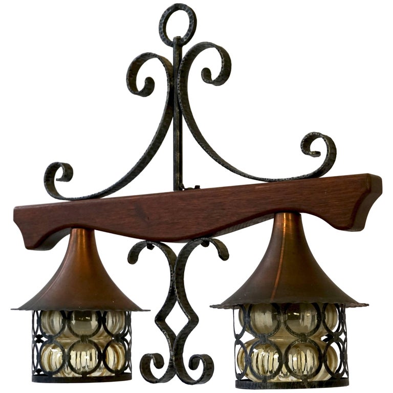 Copper and Wooden Pendant Light For Sale at 1stDibs