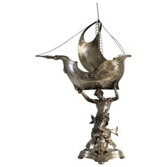 French Silver Plated Centerpiece with Merman Greek Mythological Figure