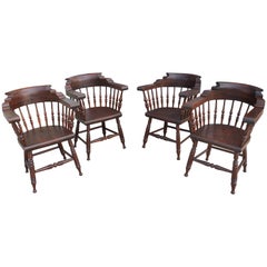 Four 19th Century Windsor Captains Chairs from Maine