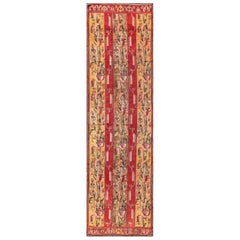 Antique Turkish Oushak Runner with Saffron Yellow, Light Brown and Red 