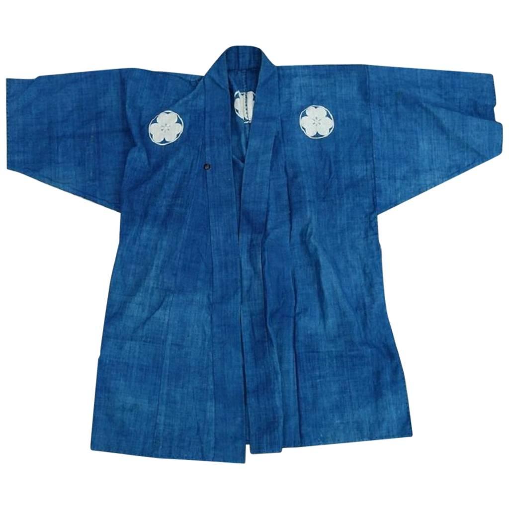 Japanese Fine Antique Samurai Indigo Dyed "Haori" Jacket, Immediately Frameable