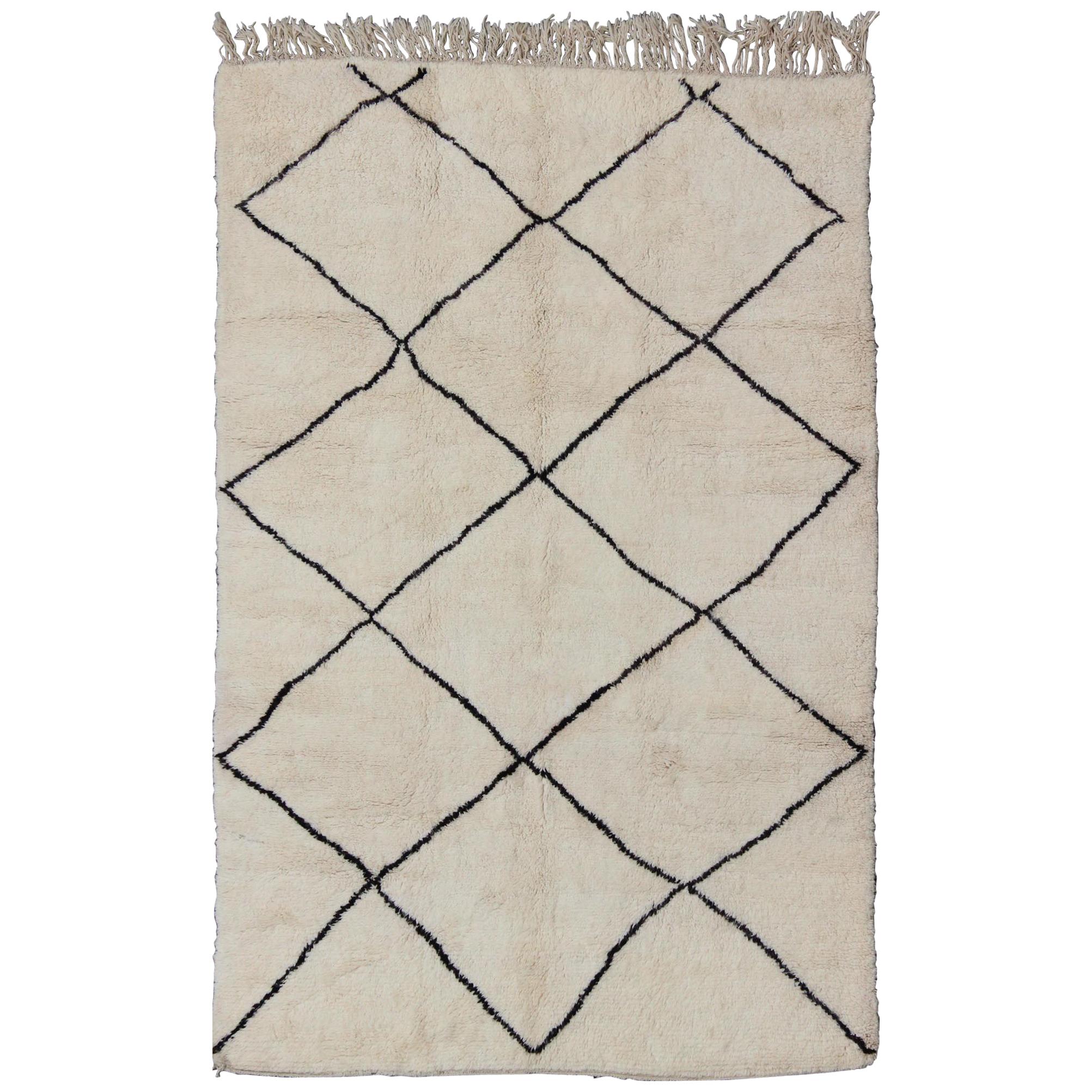 Contemporary/Modern Moroccan Rug Vintage with Brown and Ivory Diamond Pattern