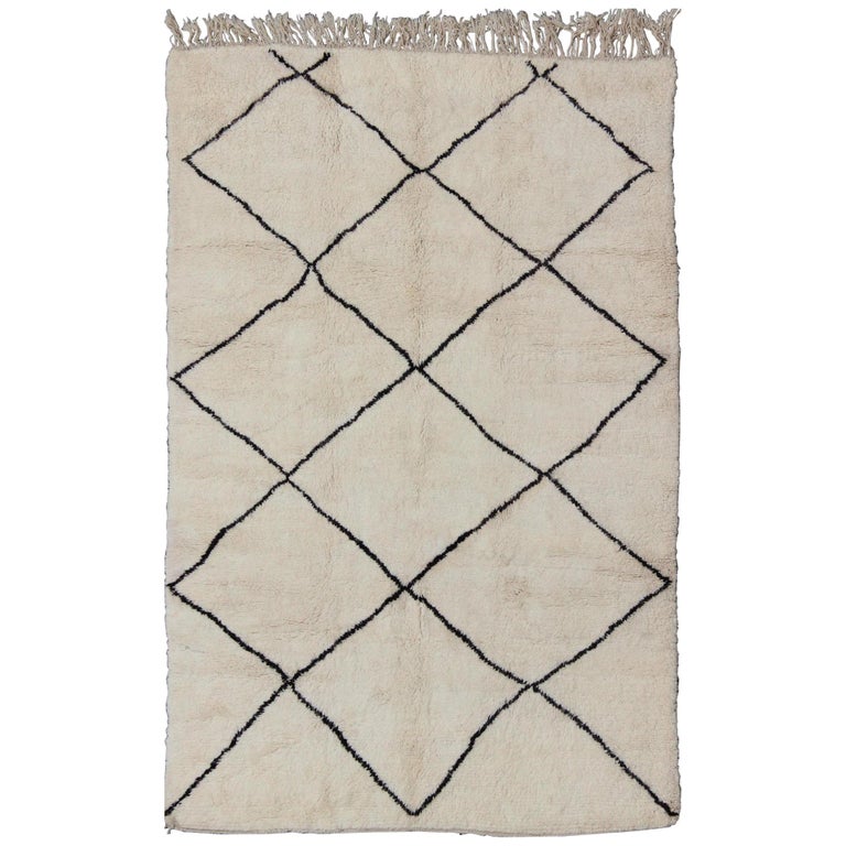 Contemporary/Modern Moroccan Rug Vintage with Brown and Ivory Diamond
