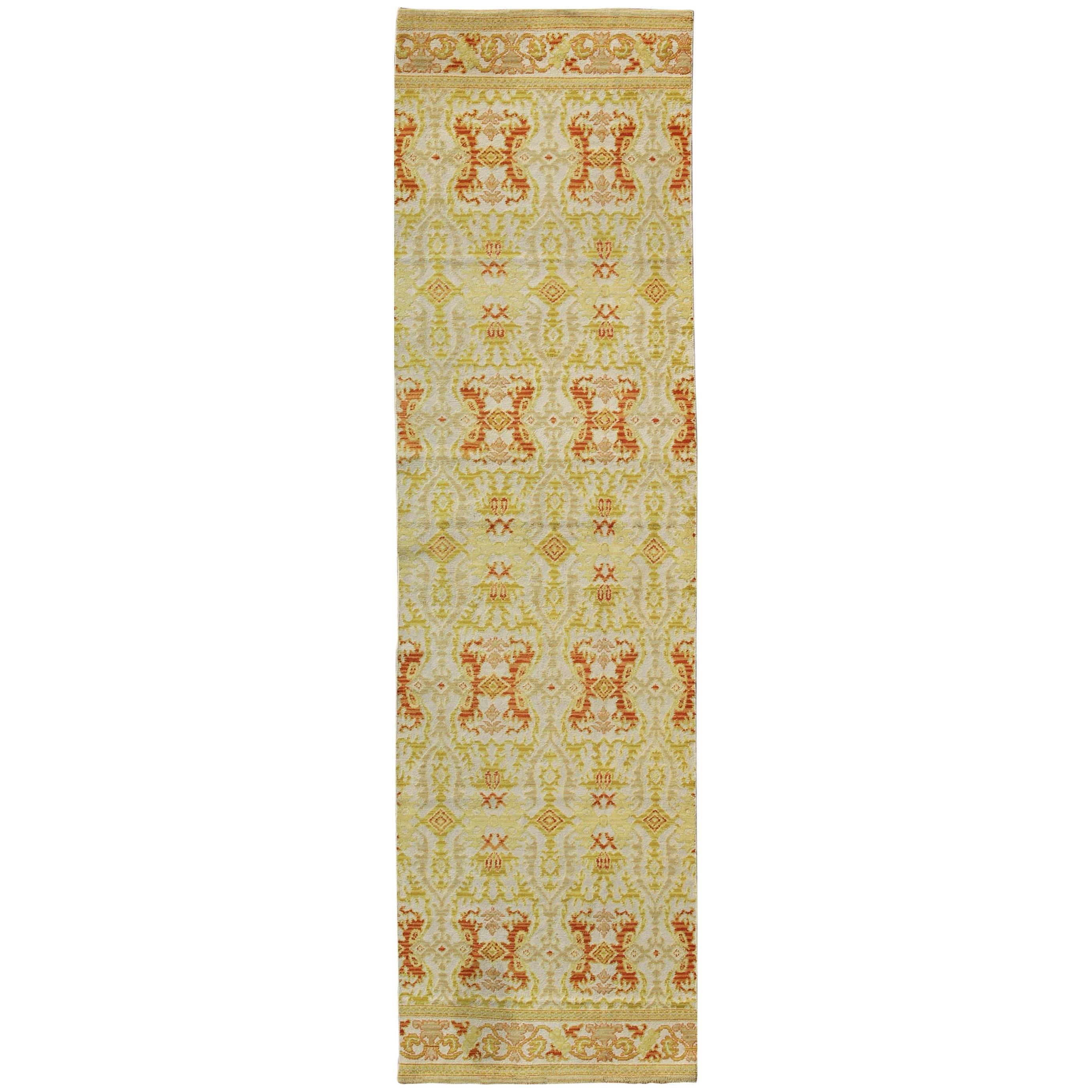 Green, Yellow, Orange Antique Spanish Runner Fragment of a Larger Antique Rug  For Sale