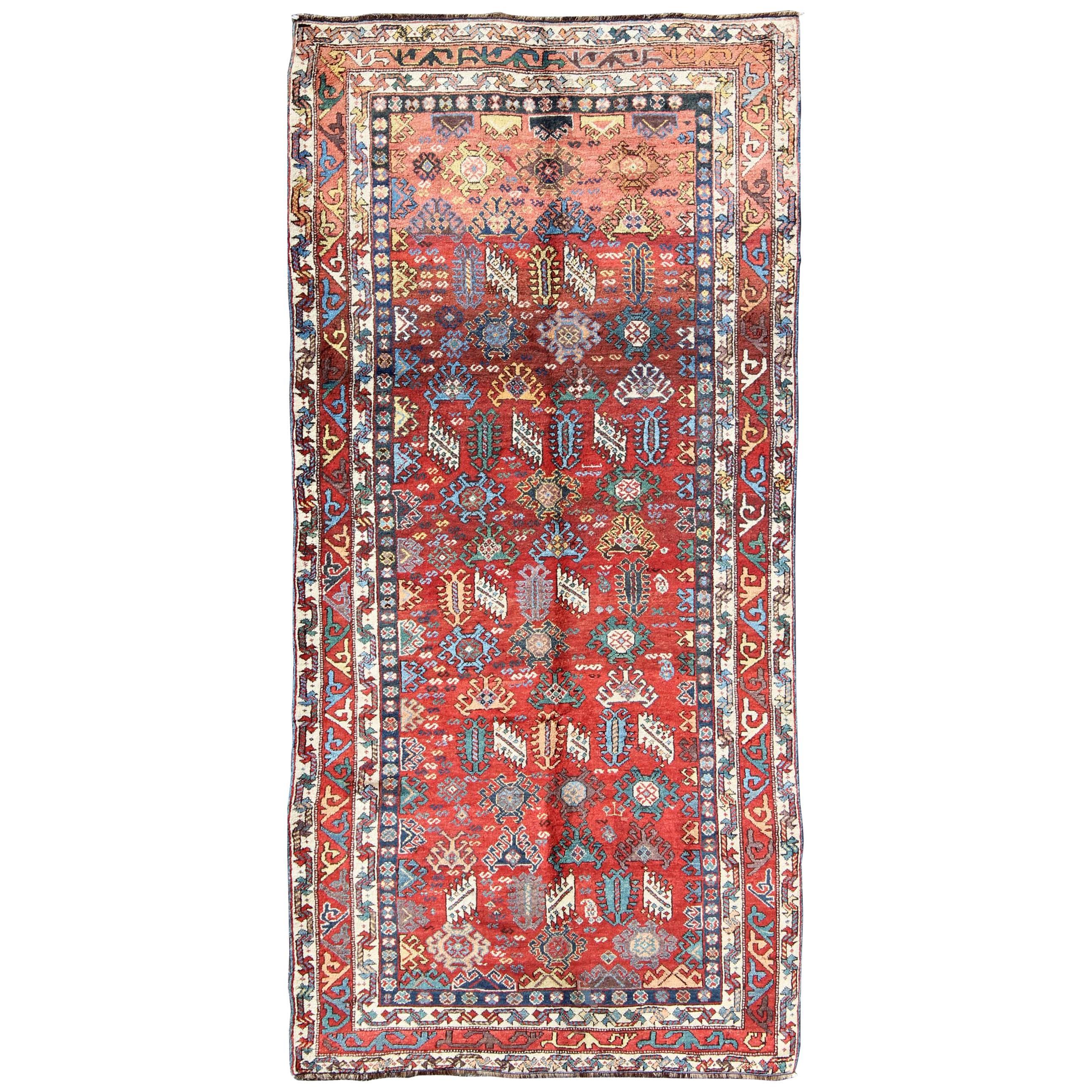 Antique Qashqai Persian Rug with All-Over Sub-Geometric Design and Tiered Border