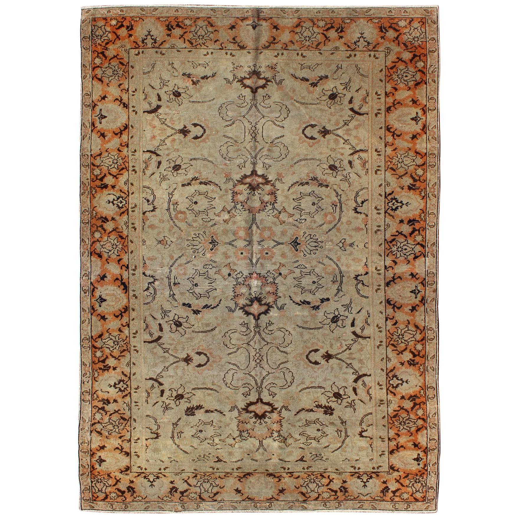 Fine Weave Antique Sivas Rug with Neutral Color Palette and Pops of Color For Sale