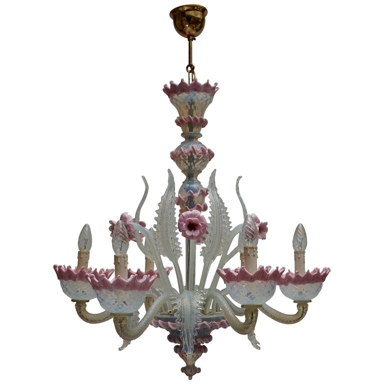 SixLight Glass Chandelier For Sale at 1stDibs