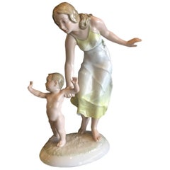 Vintage Mother & Child Porcelain Figurine by Hutschenruether Rare U.S. Zone