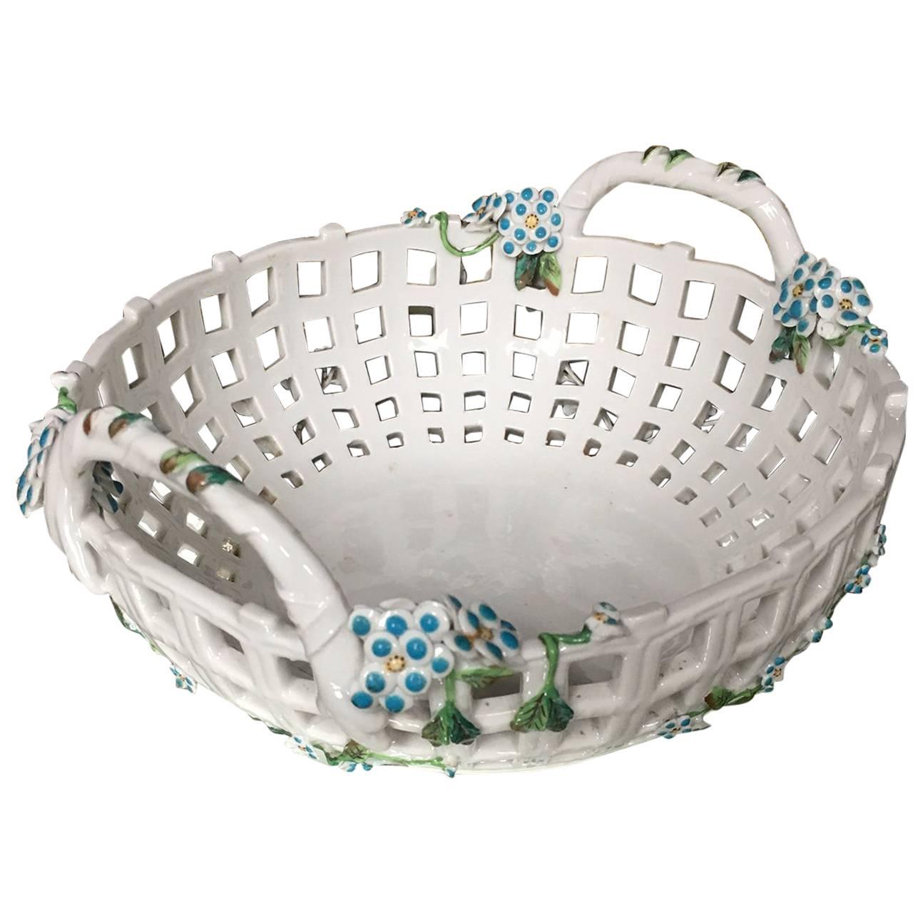 German Helena Wolfsohn Porcelain Round Two-Handled Basket For Sale