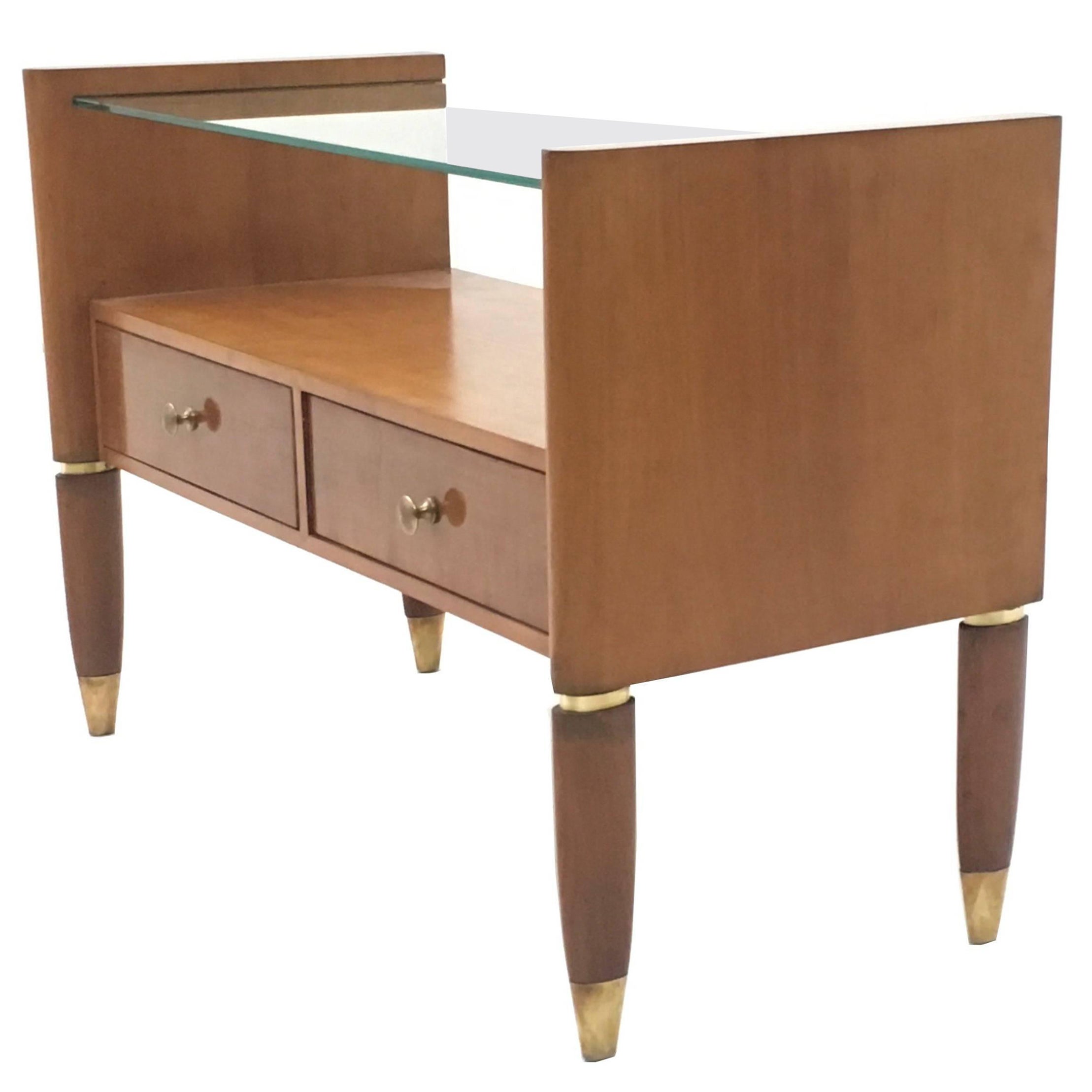 Quimera Nightstand in Brushed Brass Structure and Handles and Natural