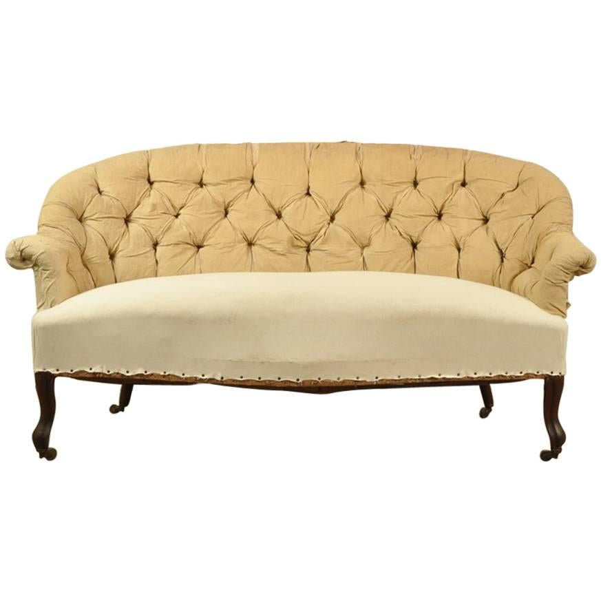 Antique French Napoleon III Button Back Sofa For Sale