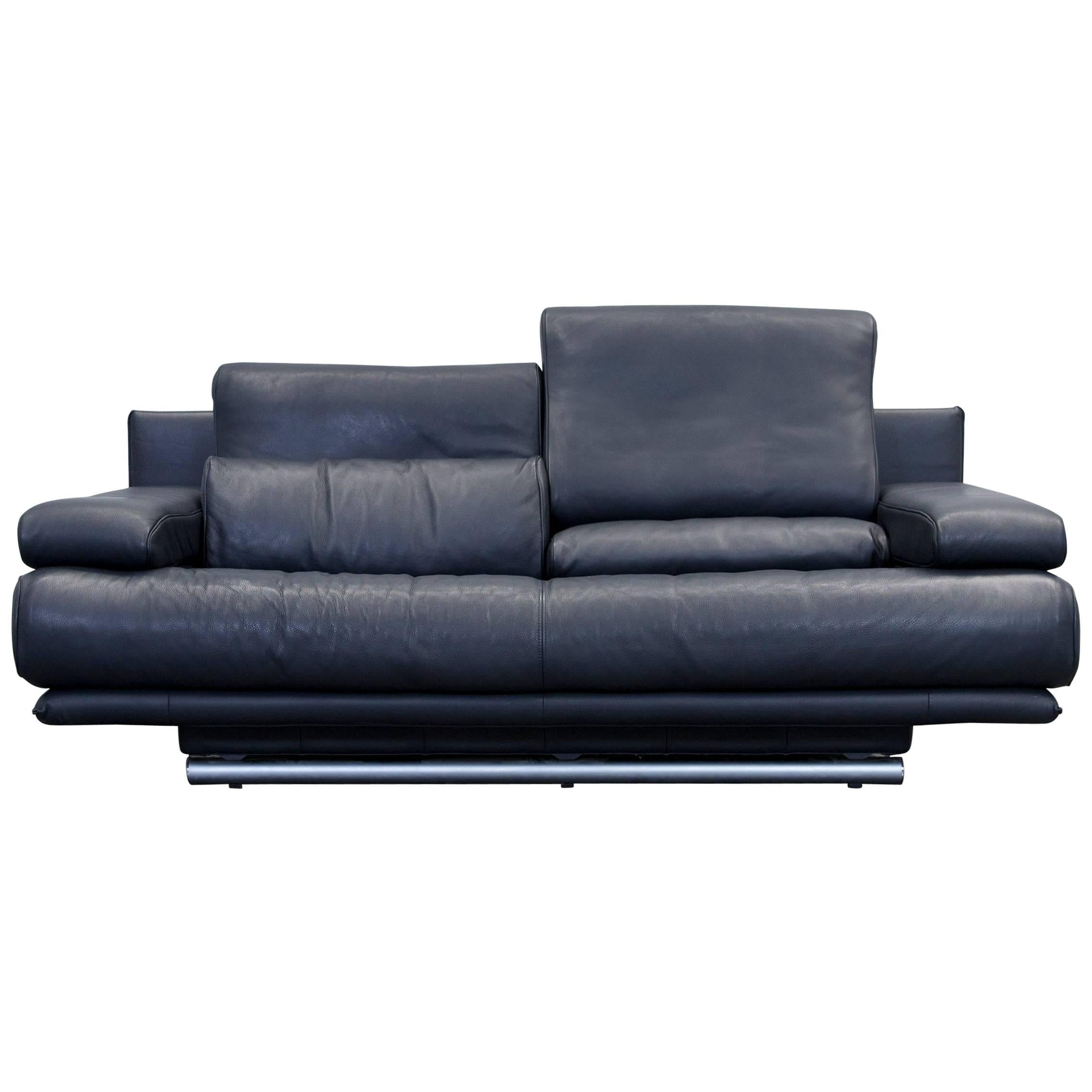 Rolf Benz 6500 Leather Sofa Black Two-Seat Couch Modern