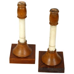 Pair of Candle Sticks Made of Wood and Bone, Swedish, 19th Century