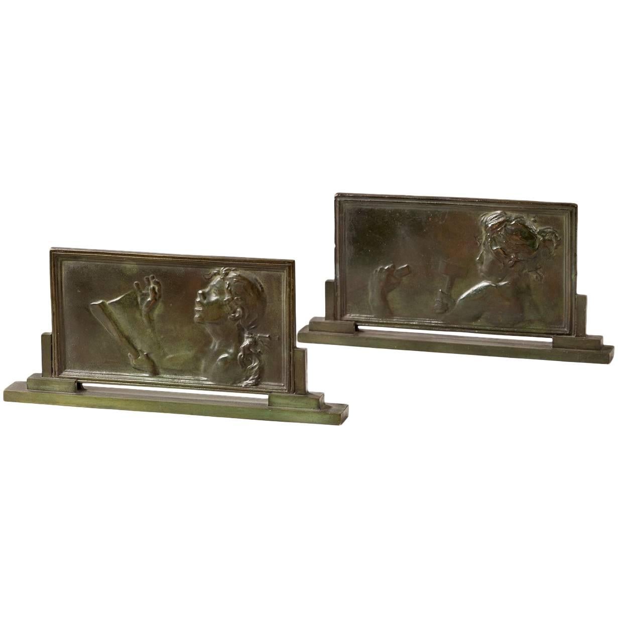 Alexandre Charpentier, "Le Chant" La Sculpture", Two Art Nouveau Bronze Plaques For Sale