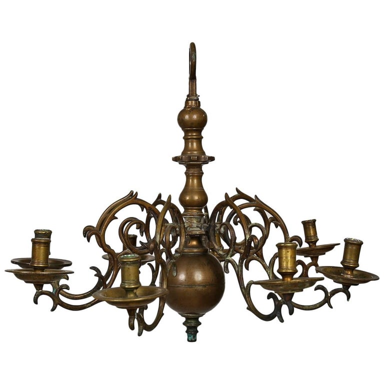 Swedish Baroque Brass Chandelier For Eight Candles 18th Century Swedish Baroque Brass Chandelier For Eight Candles 18th Century
