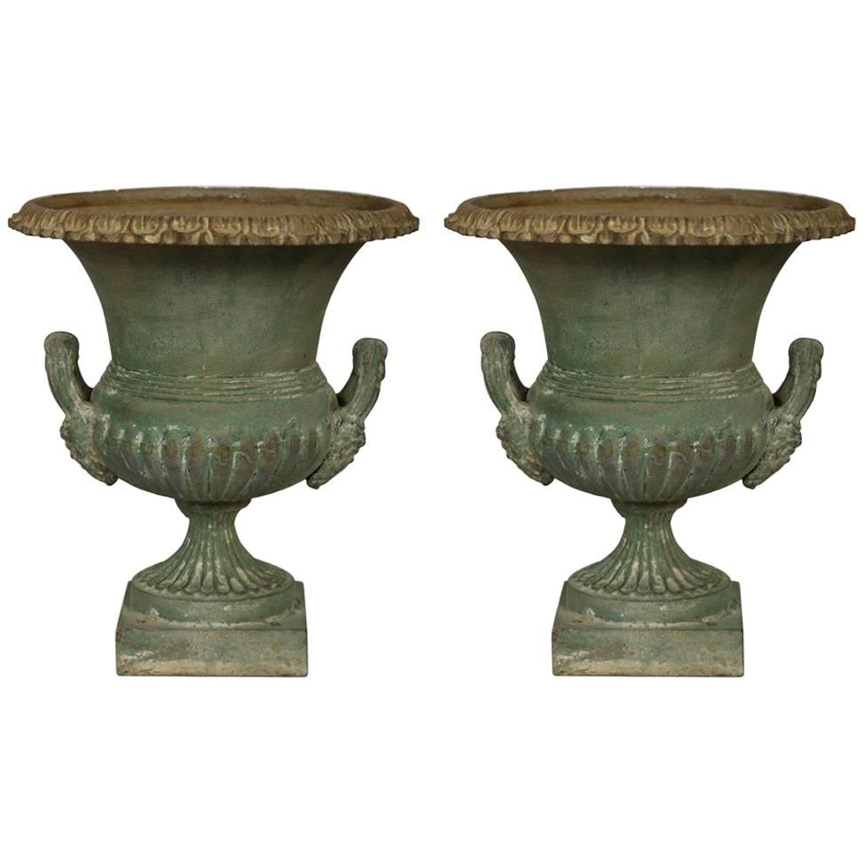 Pair of Iron Vases or Jardinieres in Original Color, Late 19th Century, Sweden For Sale