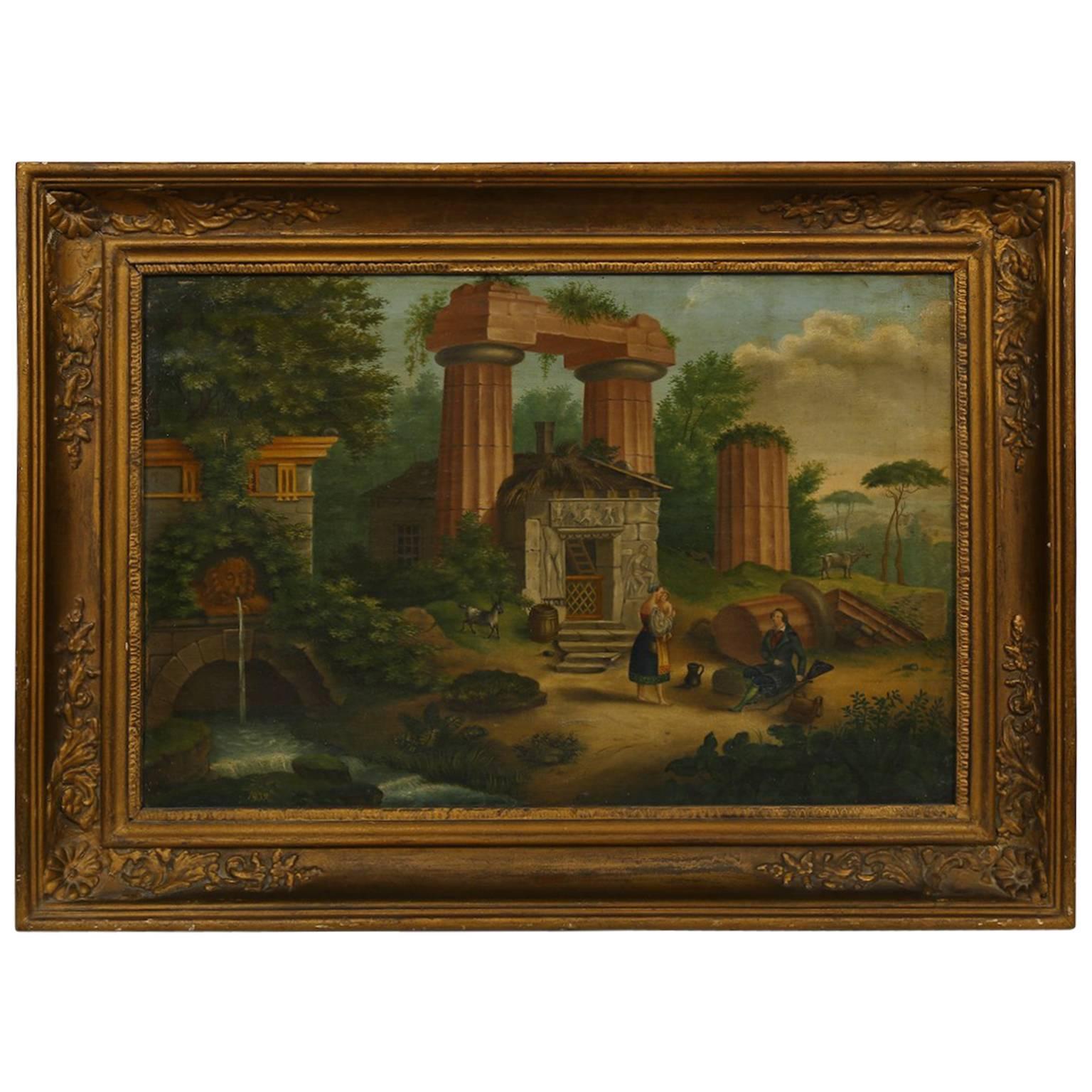 Painting on Reused Canvas of a Pastoral Landscape 1820, Russian or Finnish For Sale