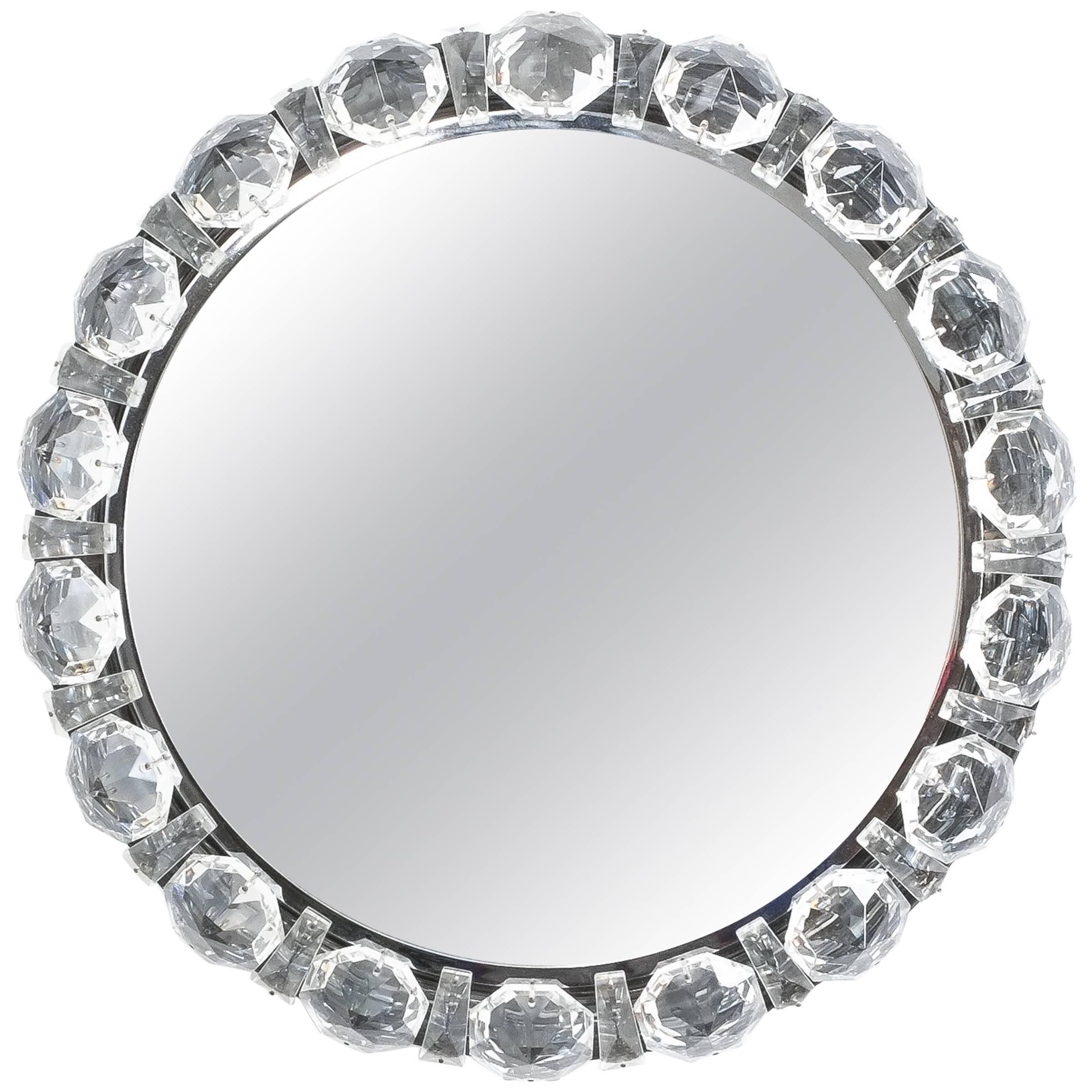 Bakalowits Crystal Diamond Backlit Mirror Glass Chrome, Austria, 1950