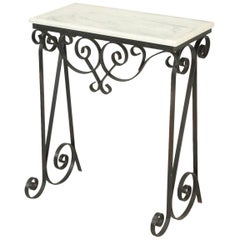 Vintage Metal and Faux Marble Console or Side Table