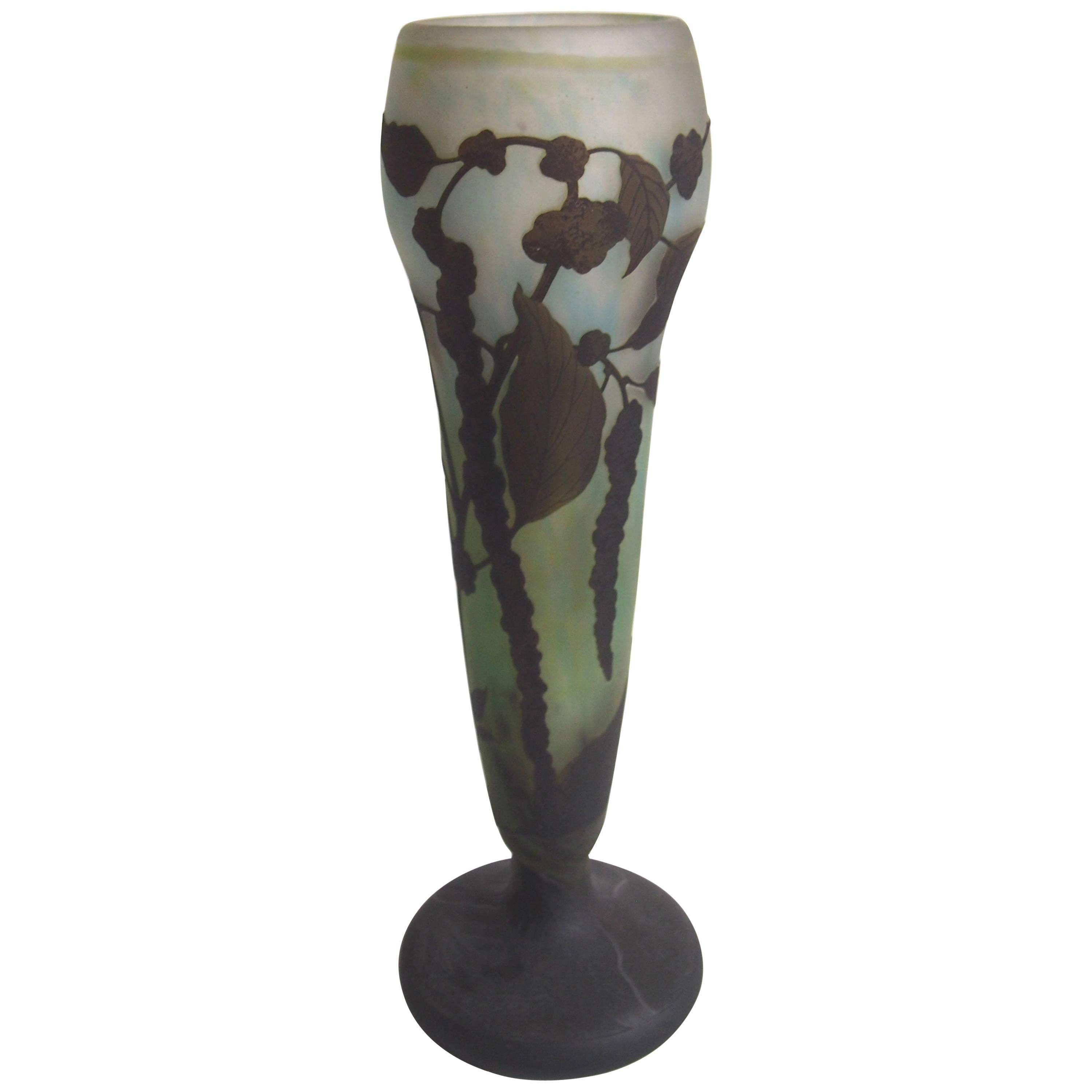 French Art Nouveau Daum Carved and Cameo Glass Botanical Vase c1900