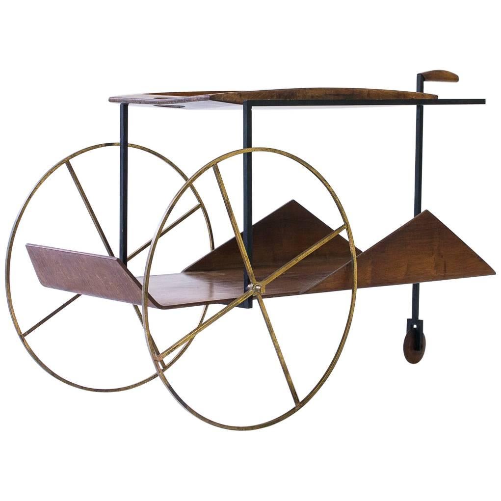 Carrinho de Chá Rosewood and Brass Tea Trolley by Jorge Zalszupin, Brazil, 1960s