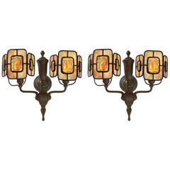 Antique Pair of Tiffany Studios New York "Turtleback Tile" Wall Sconces