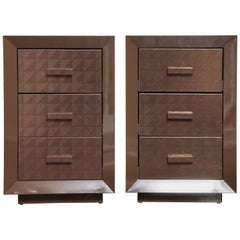 Custom Lacquered Nightstands with Embossed Leather Drawer Fronts