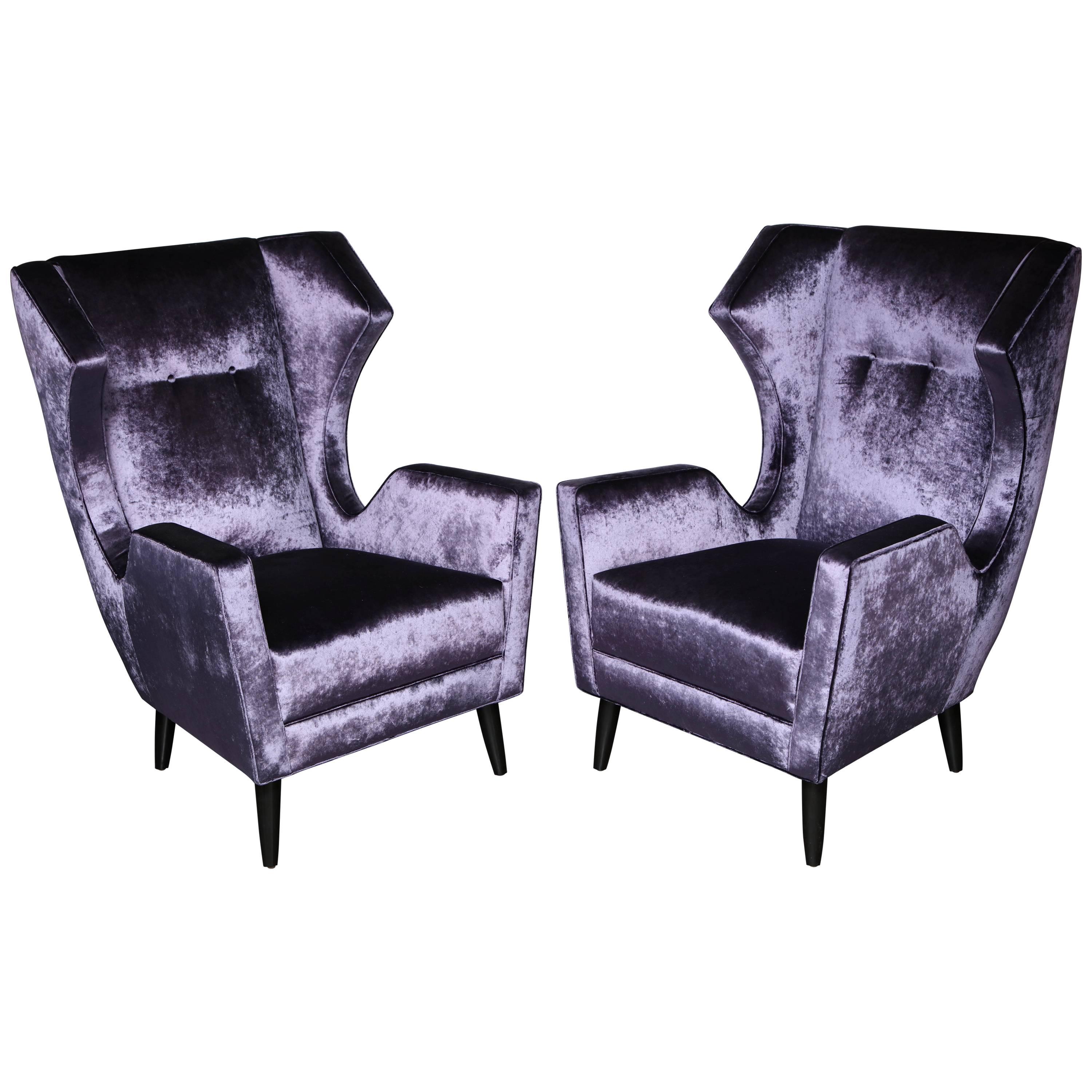 Pair of Custom Wing Chairs in the Style of Gio Ponti
