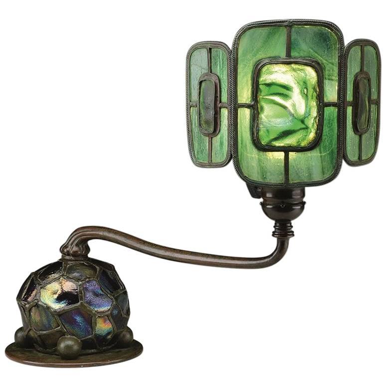 Tiffany Studios New York "Turtleback Tile" Leaded Glass and Bronze Table Lamp