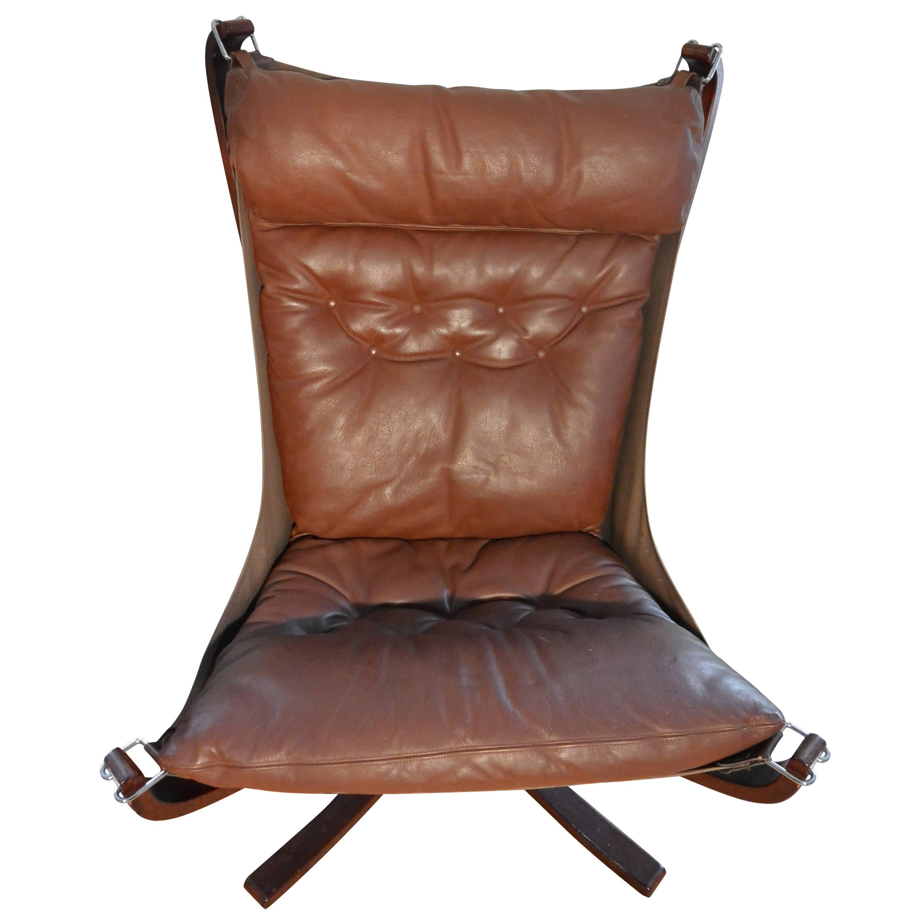 Chestnut Brown Falcon Chair Vintage Norwegian Design For Sale