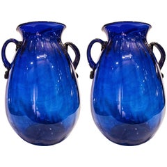  19th Century Murano  Blue Crystal Italian Vases