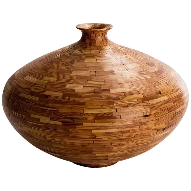 Contemporary American Wooden Vase, Heart Pine, Handmade, Sculpture, In Stock