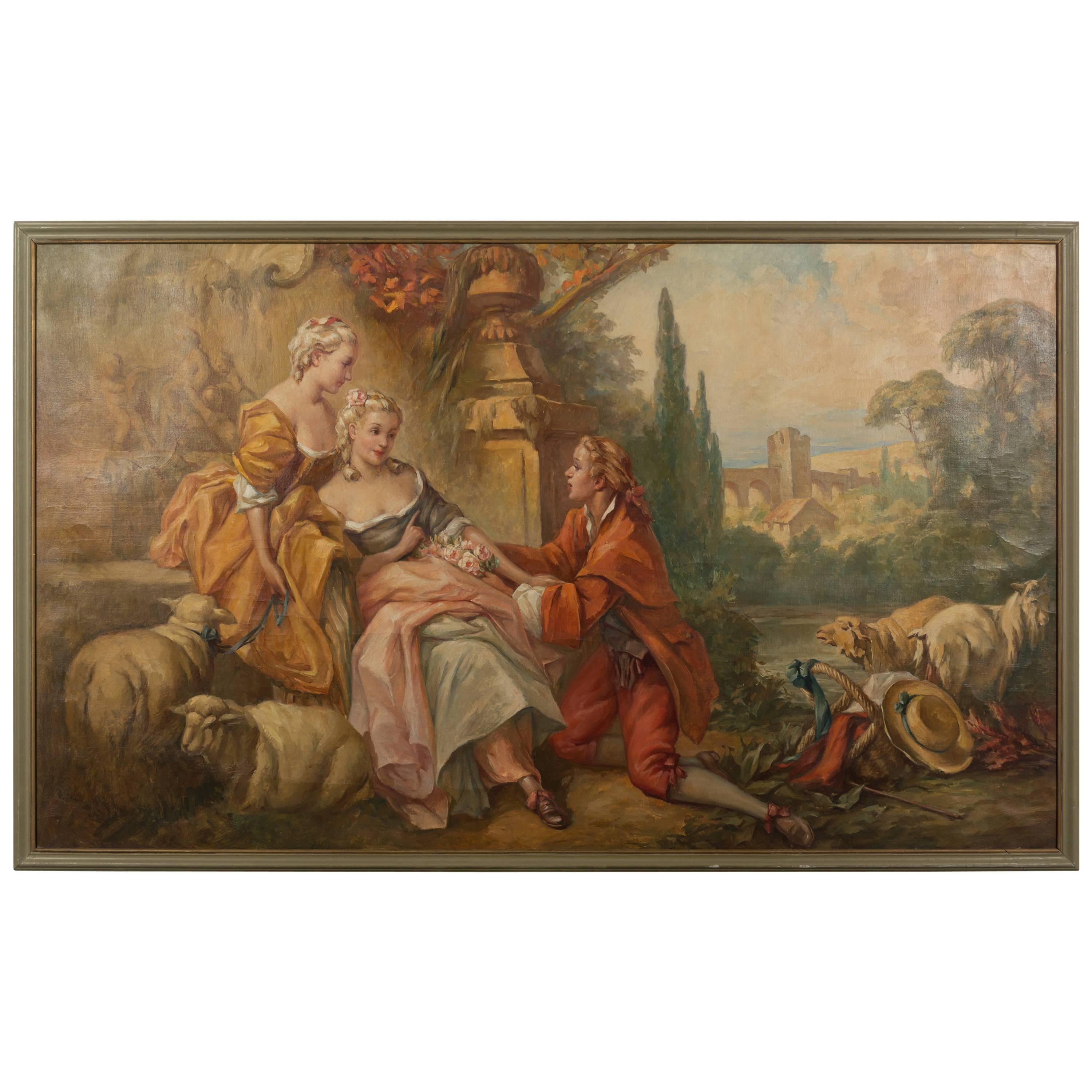 Large French Oil Painting after Boucher