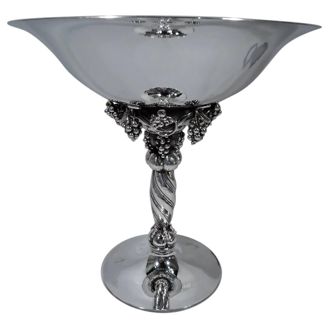 Georg Jensen Tall and Hand-Hammered Sterling Silver Grape Compote