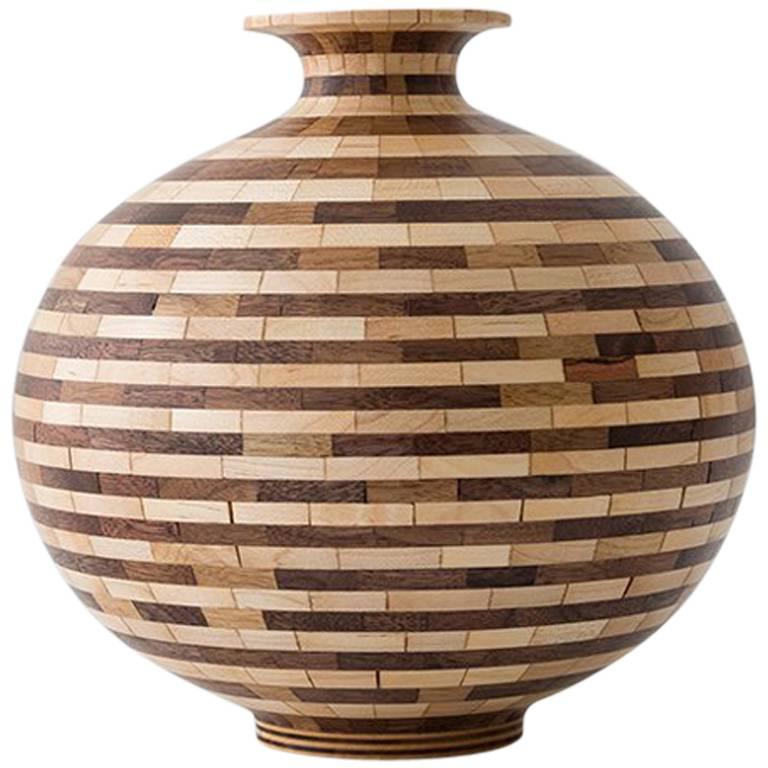 Contemporary American Striped Wooden Vase, Walnut Maple, Handmade, Available Now