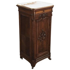 Antique 19th Century French Walnut Neoclassical Onyx Top Nightstand