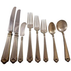 George II Rex, Watson Sterling Silver Flatware Dinner Size Set Service for Eight