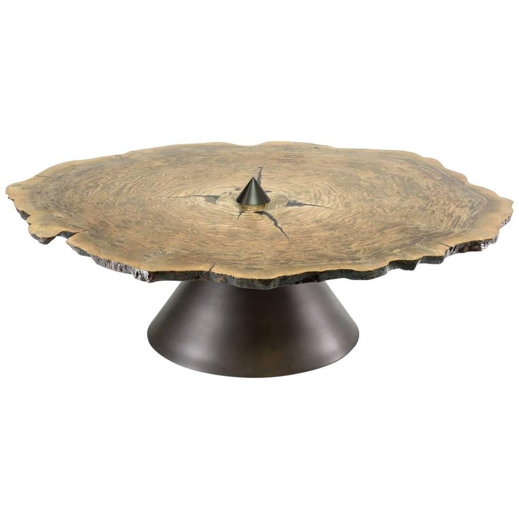 Halo Coffee End Table in Bronze and Walnut  For Sale