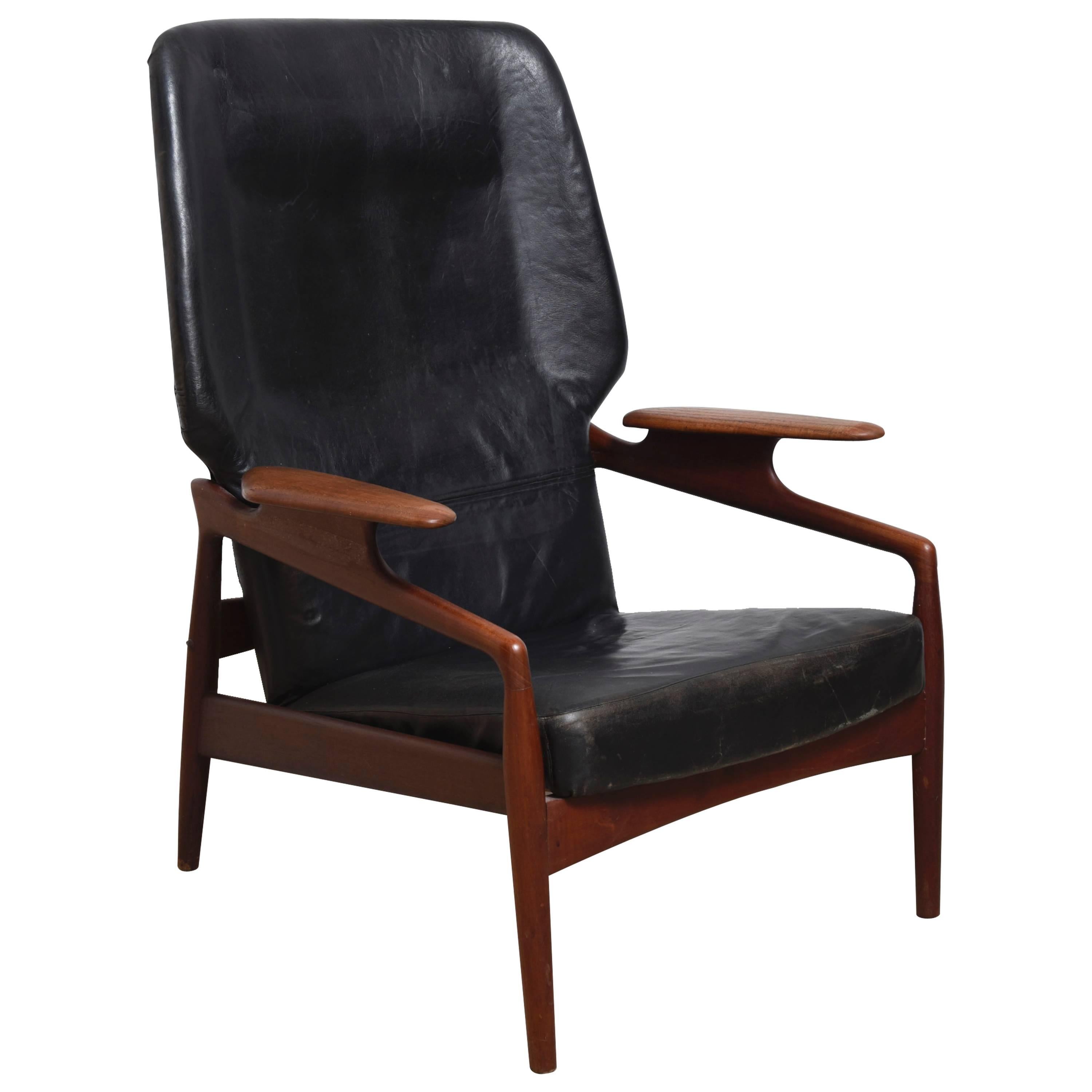 Danish Modern Reclining Lounge Wingback Chair